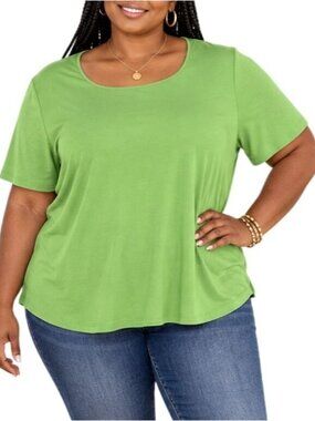 Jason Maxwell Plus Size 3X Top Green Scoop Neckline Short Sleeve Stretch Knit